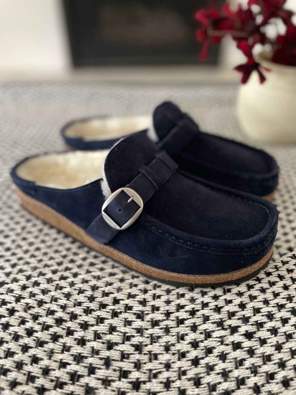 Birkenstock Buckley Shearling Navy Blue Clog Mule Size 40 Women - Picture 7 of 7